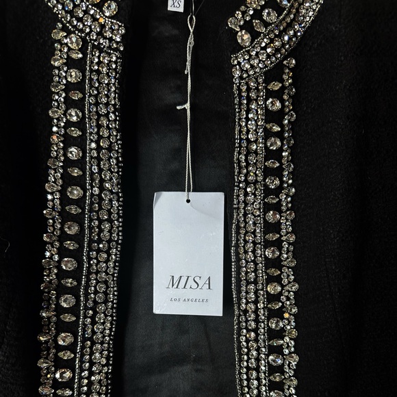 MISA Los Angeles Curtis Tweed Embellished Jacket in Black Size XS - Picture 9 of 13